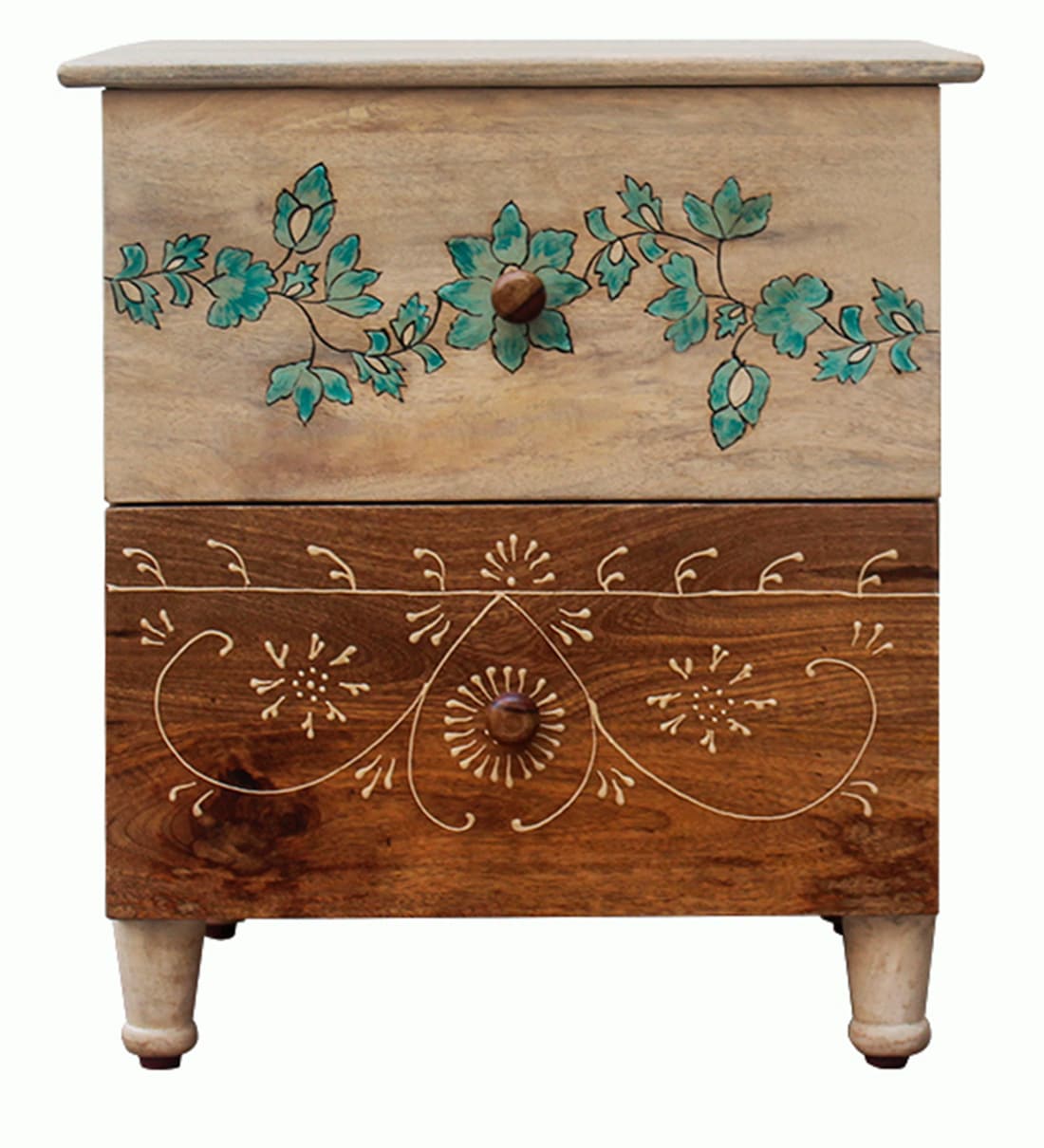 Buy Athens Solid Wood Bedside Table in Teak Finish with Drawers by