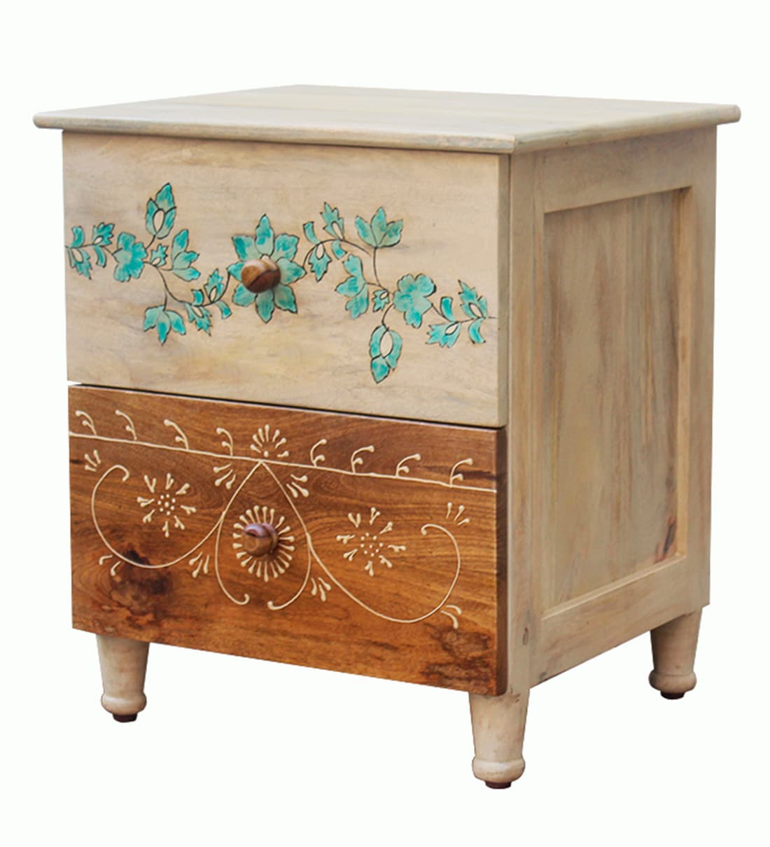 Buy Athens Solid Wood Bedside Table in Teak Finish with Drawers by