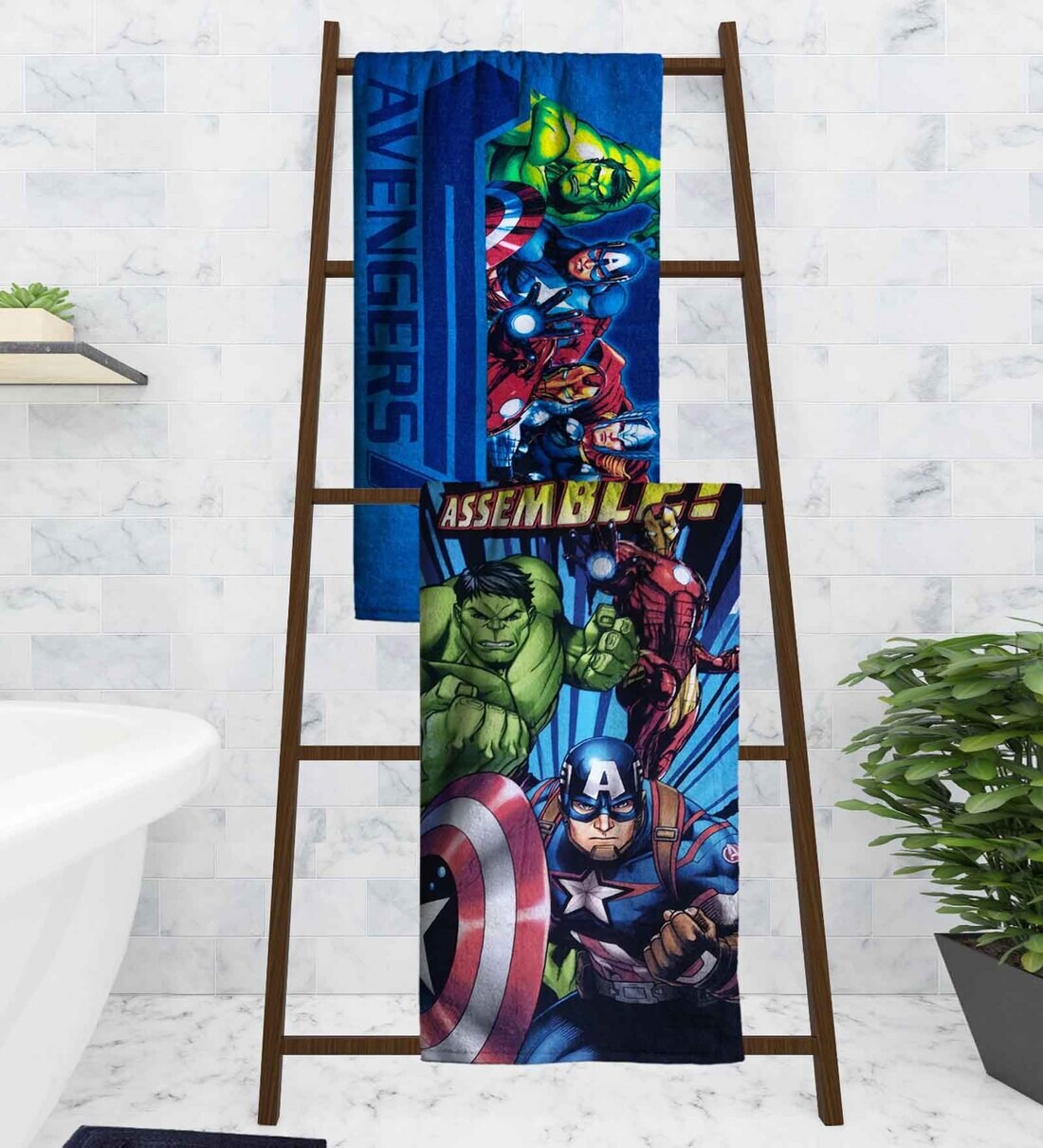 Buy Marvel Avengers Assemble Kids Multicolor 350 GSM Cotton Towels (Set ...