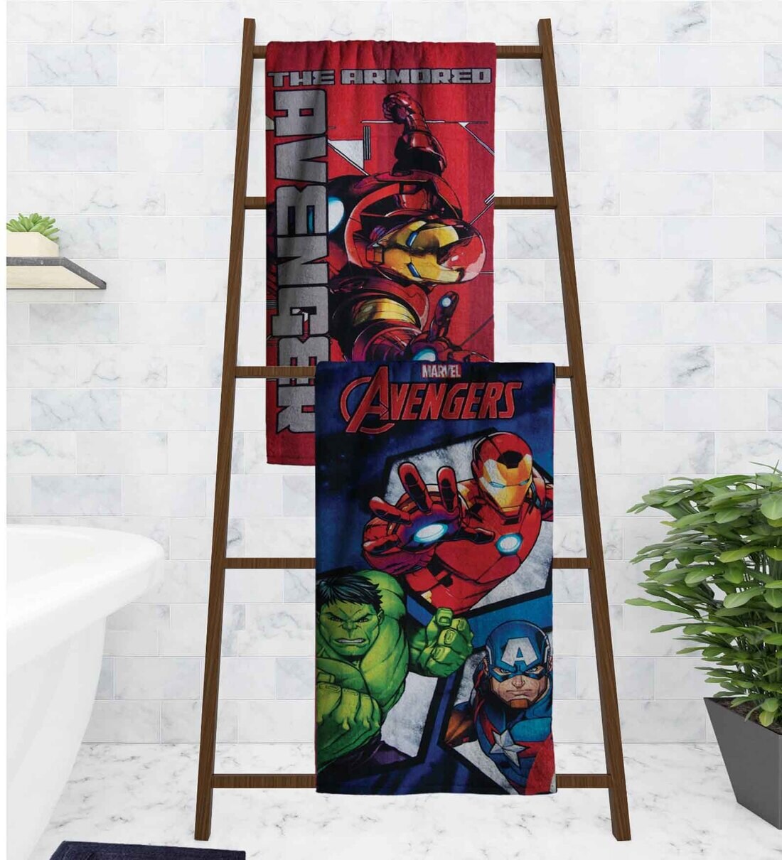 Buy Marvel Avengers Kids Red & Blue 350 GSM Cotton Towels (Set Of 2) at ...