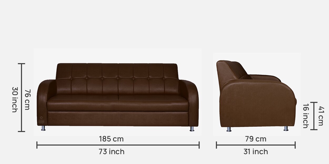 Buy Atlanta Leatherette 3 Seater Sofa in Brown Colour by Adorn Homez