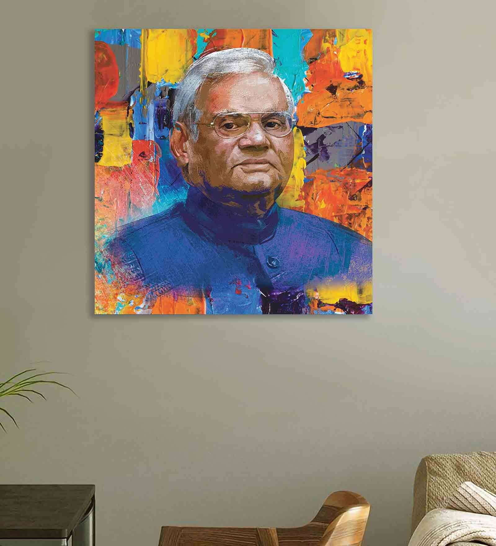 Atal Bihari Vajpayee 24"X24" Stretched And Teakwood Framed Art Print