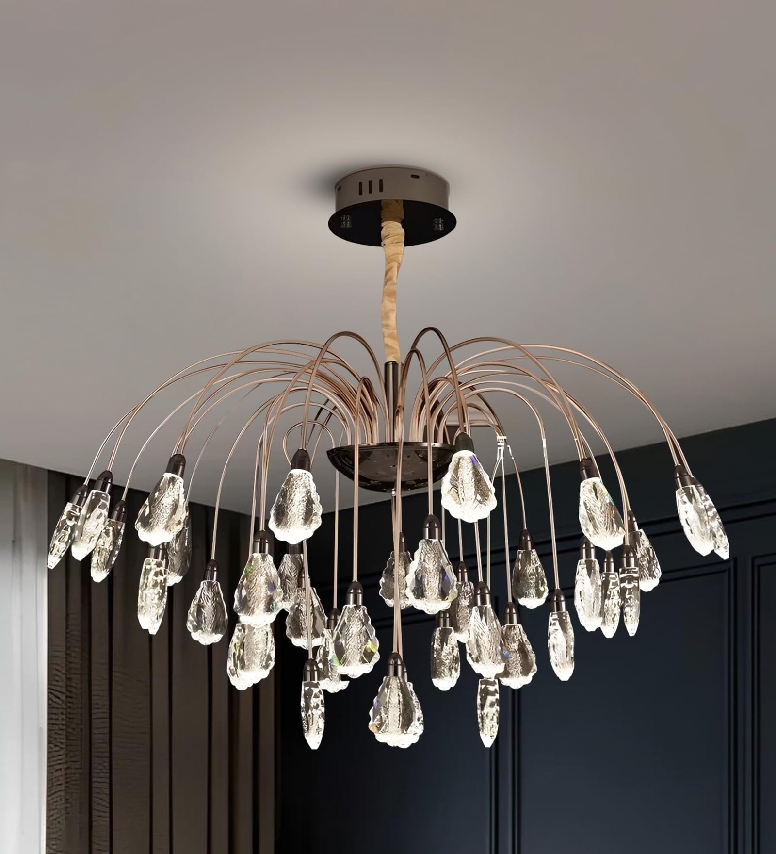 Atelier Smart LED Chandelier | Metal & Crystal Modern Ceiling Light | App Control & Voice Assist | 3 Color Modes Pendant Light for Living Room, Dining & Bedroom | 1 Year Warranty