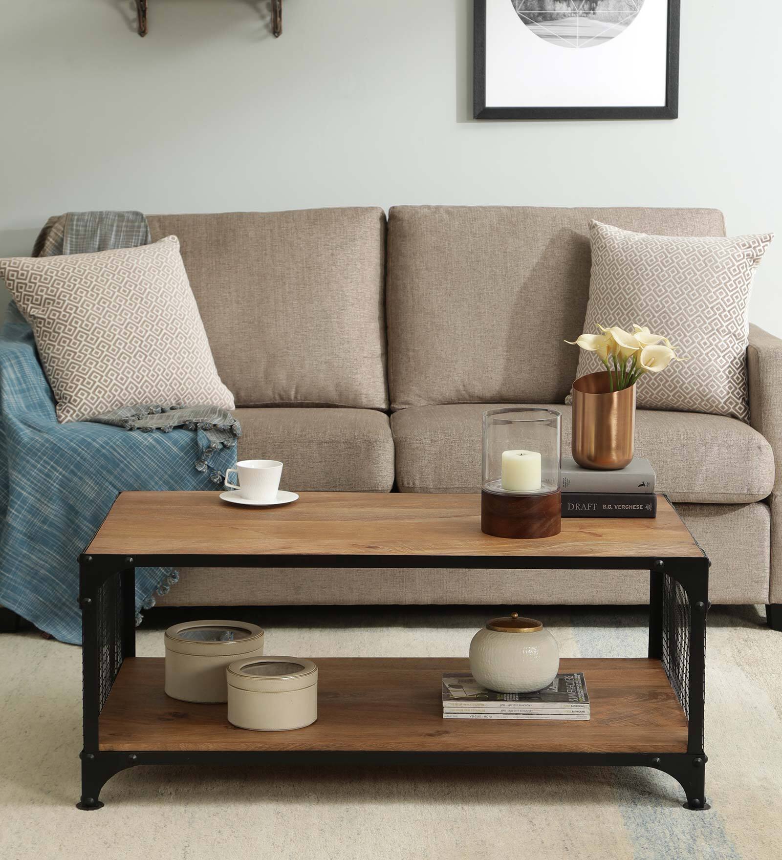 Atencio Metal Coffee Table In Natural Finish