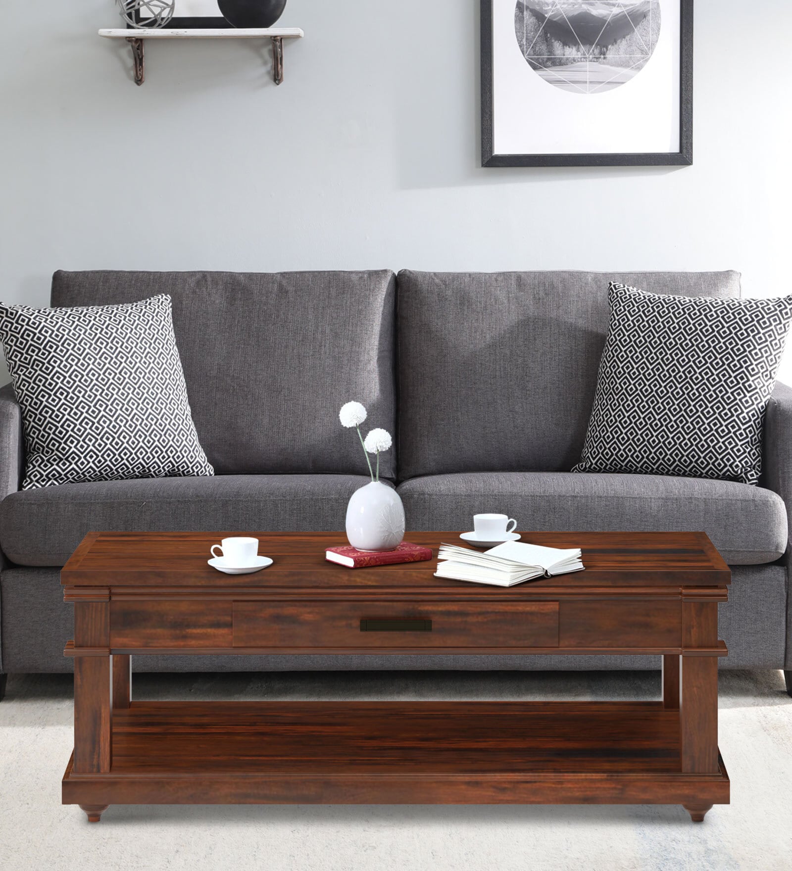 Buy Athens Solid Wood Coffee Table in Brown Colour With Drawer at 44% ...