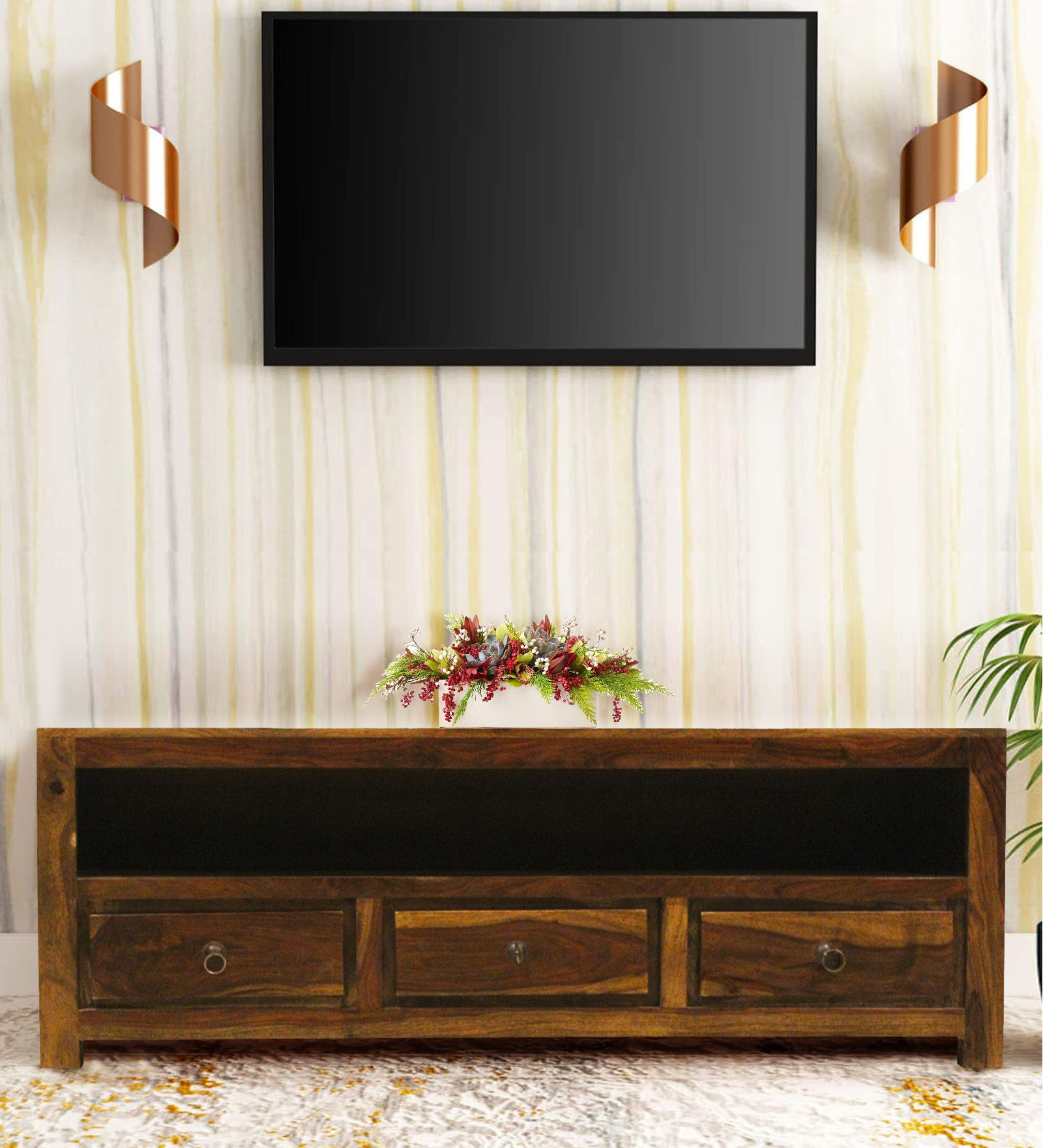 Natural wood online tv stand