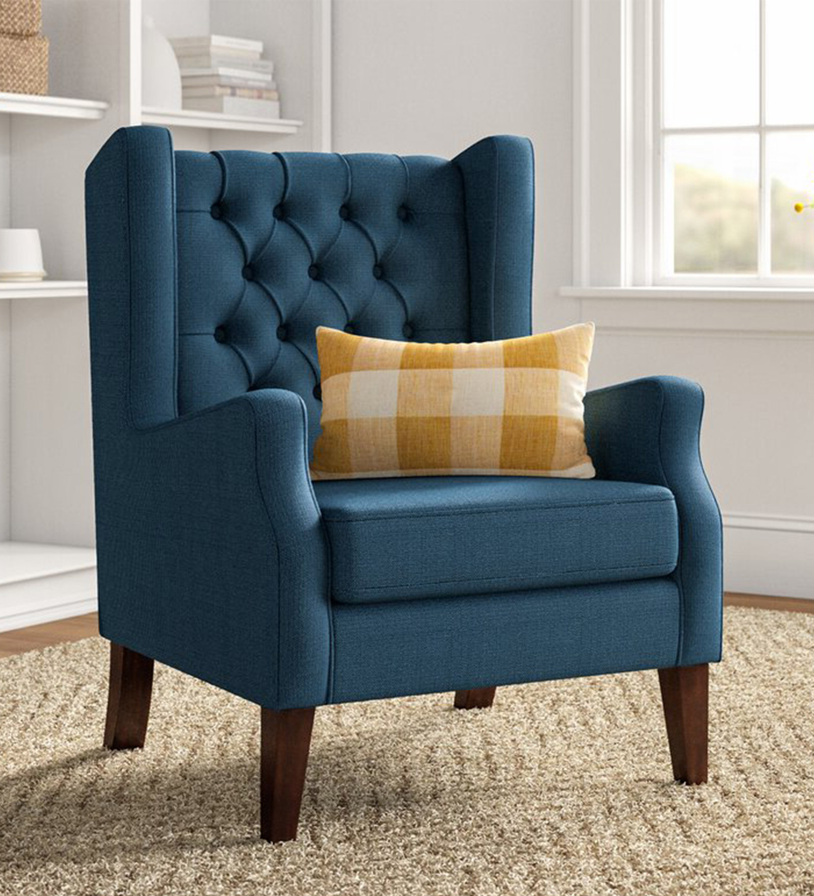 Athens Fabric Wing Chair in Navy Blue Colour