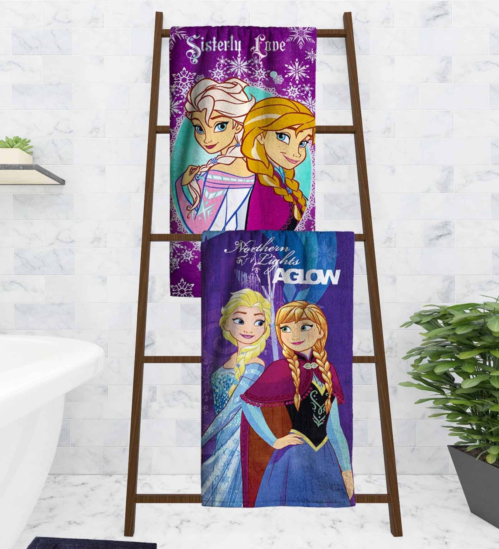 Disney Frozen Sisterly Love & Northern Lights Multicolor 350 GSM Cotton Kids Towels (Set Of 2)