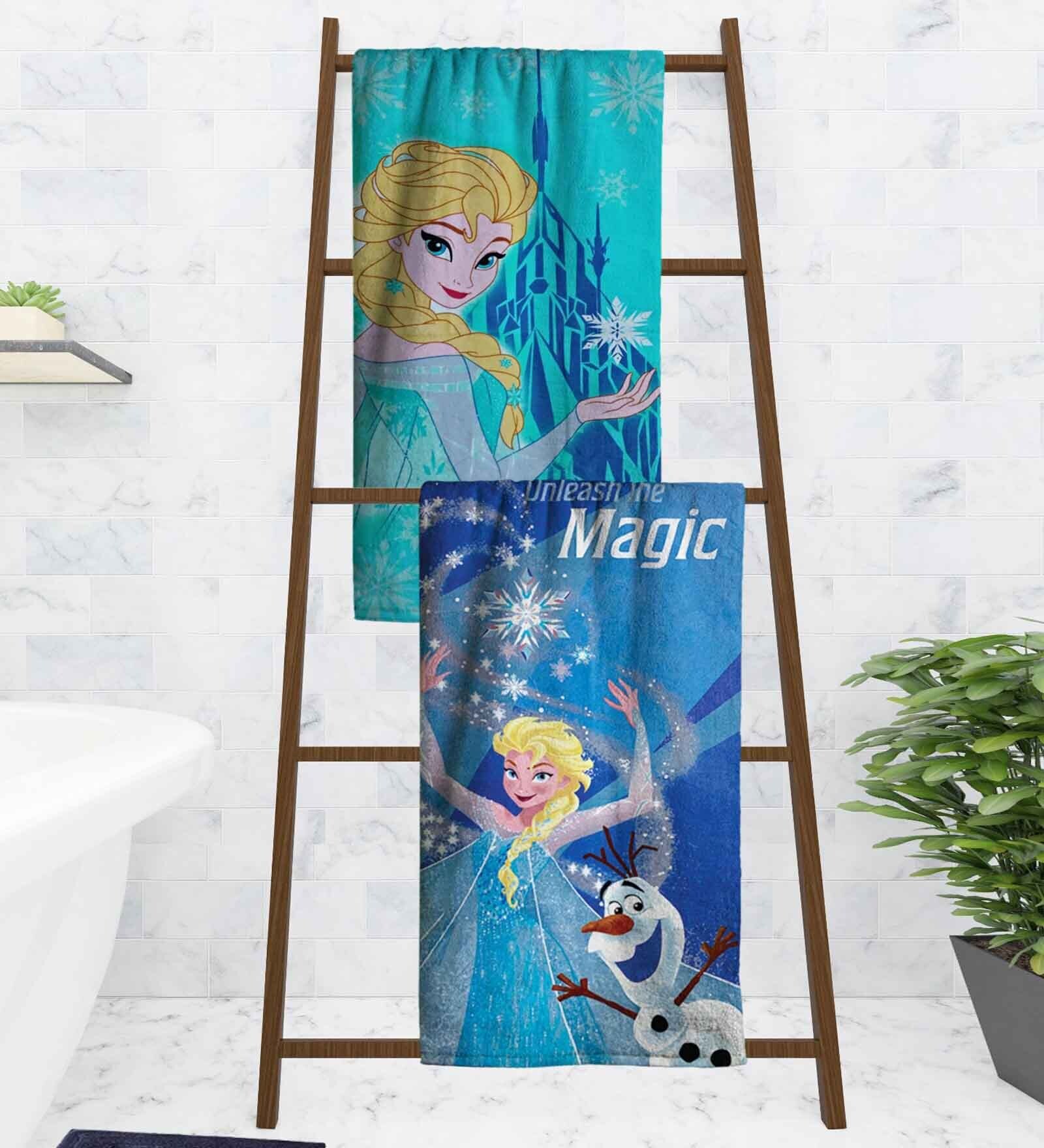 Disney Frozen Unleashthe Magic Elsa Multicolor 350 GSM Cotton Kids Towels (Set Of 2)