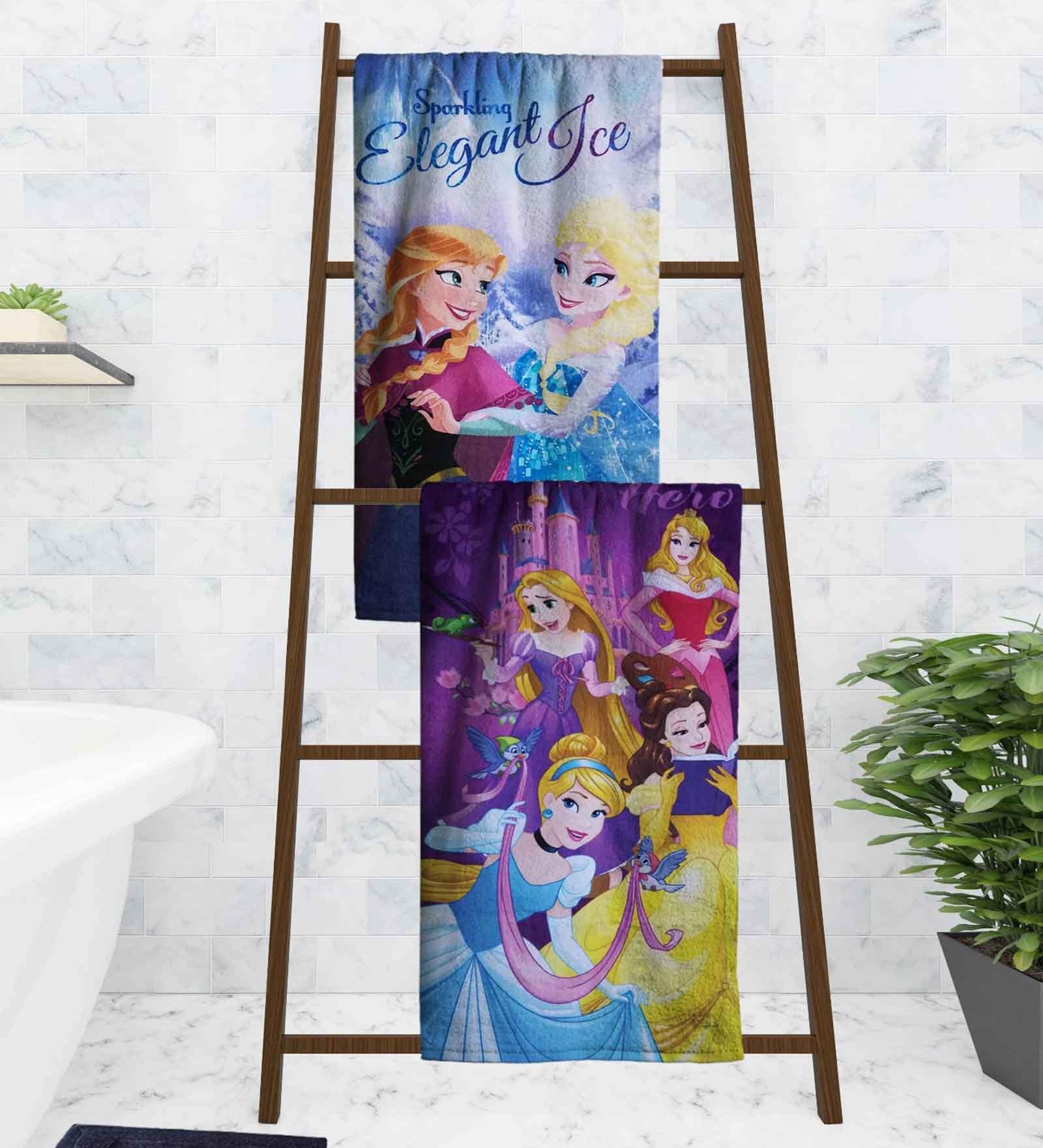 Disney Princess & Elegant Ice Frozen Elsa Multicolor 350 GSM Cotton Kids Towels (Set Of 2)