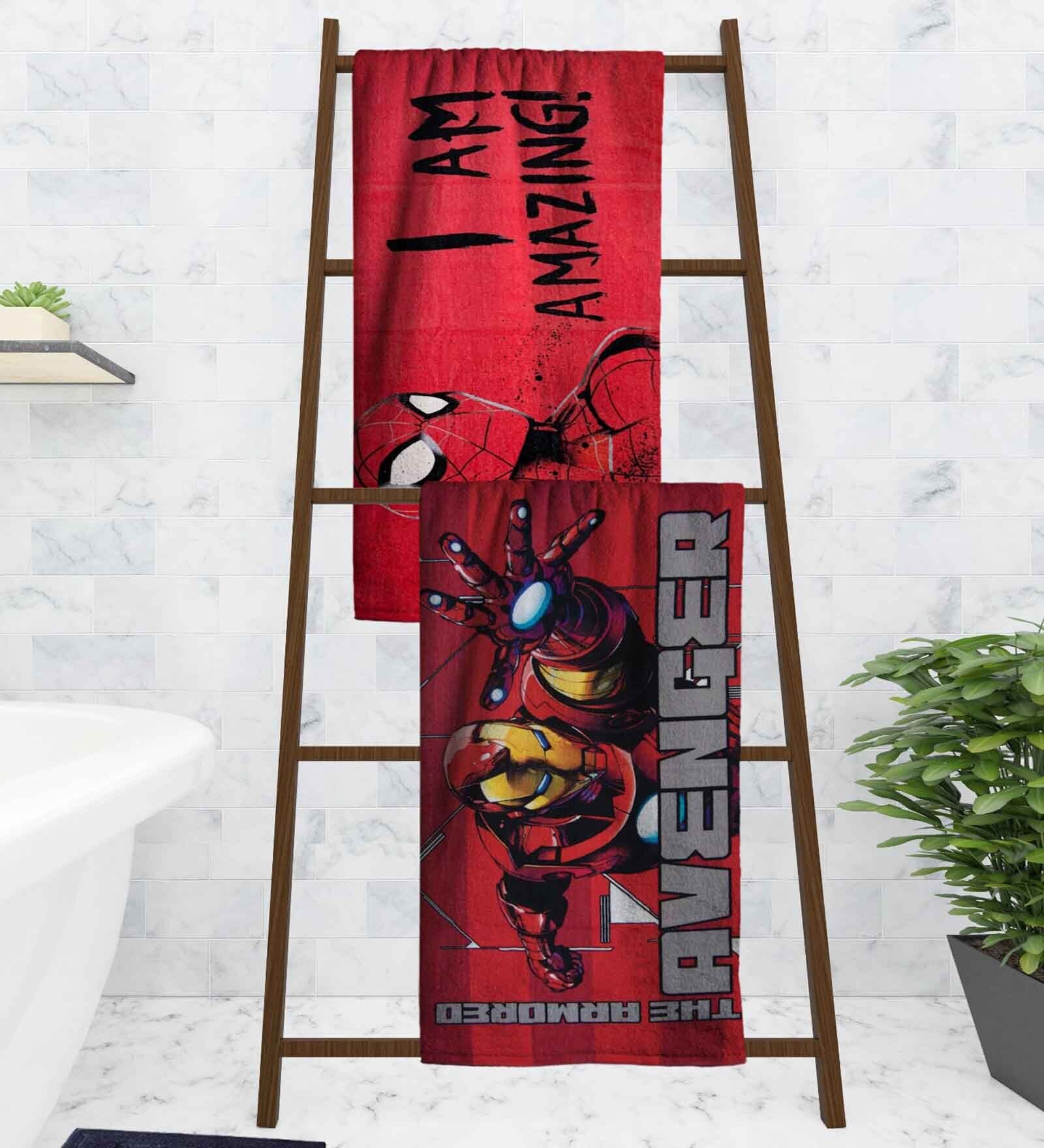 Marvel Avengers  Red & Maroon 350 GSM Cotton Kids Towels (Set Of 2)
