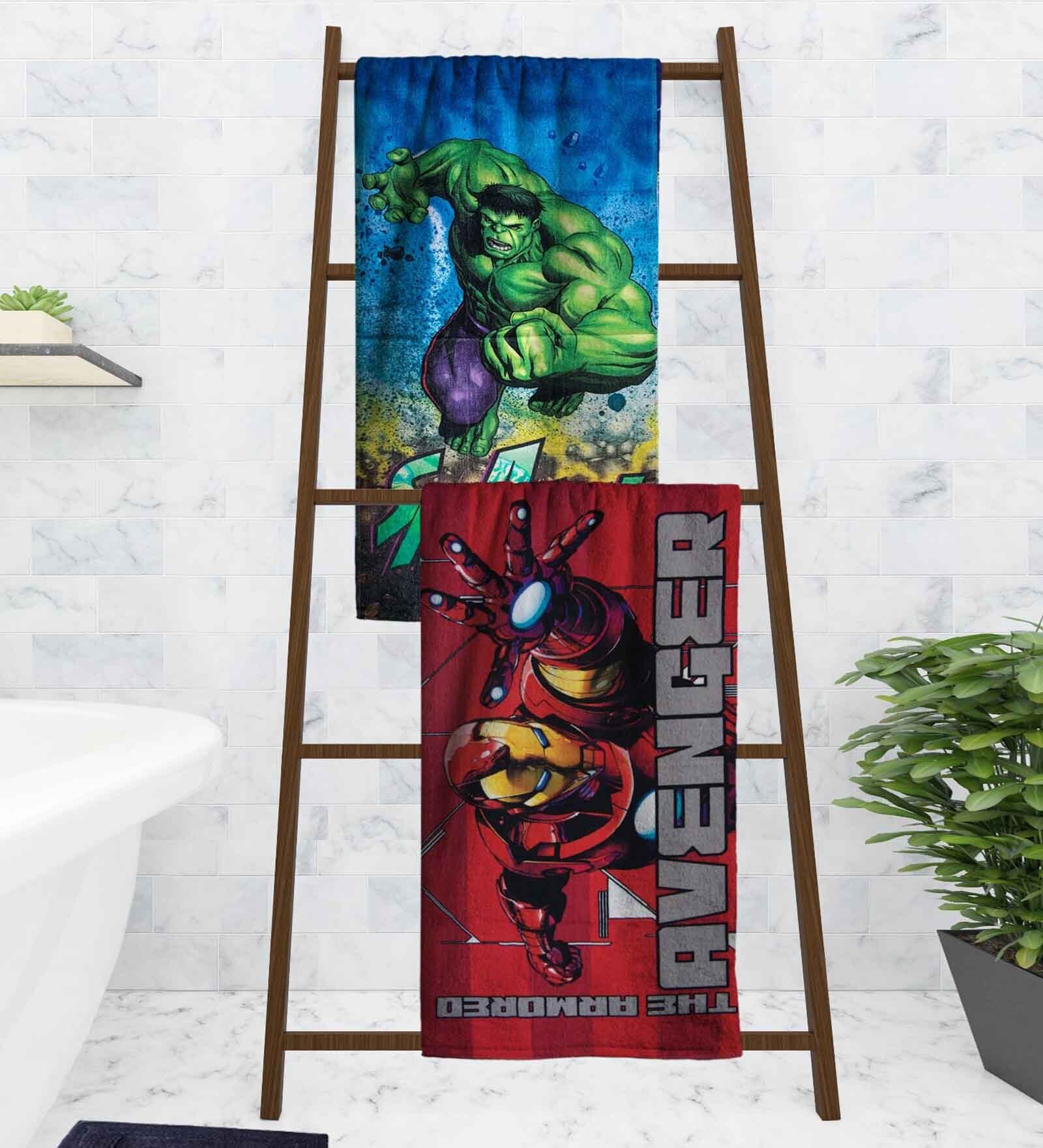 Marvel Avengers & The Hulk Multicolor 350 GSM Cotton Kids Towels (Set Of 2)