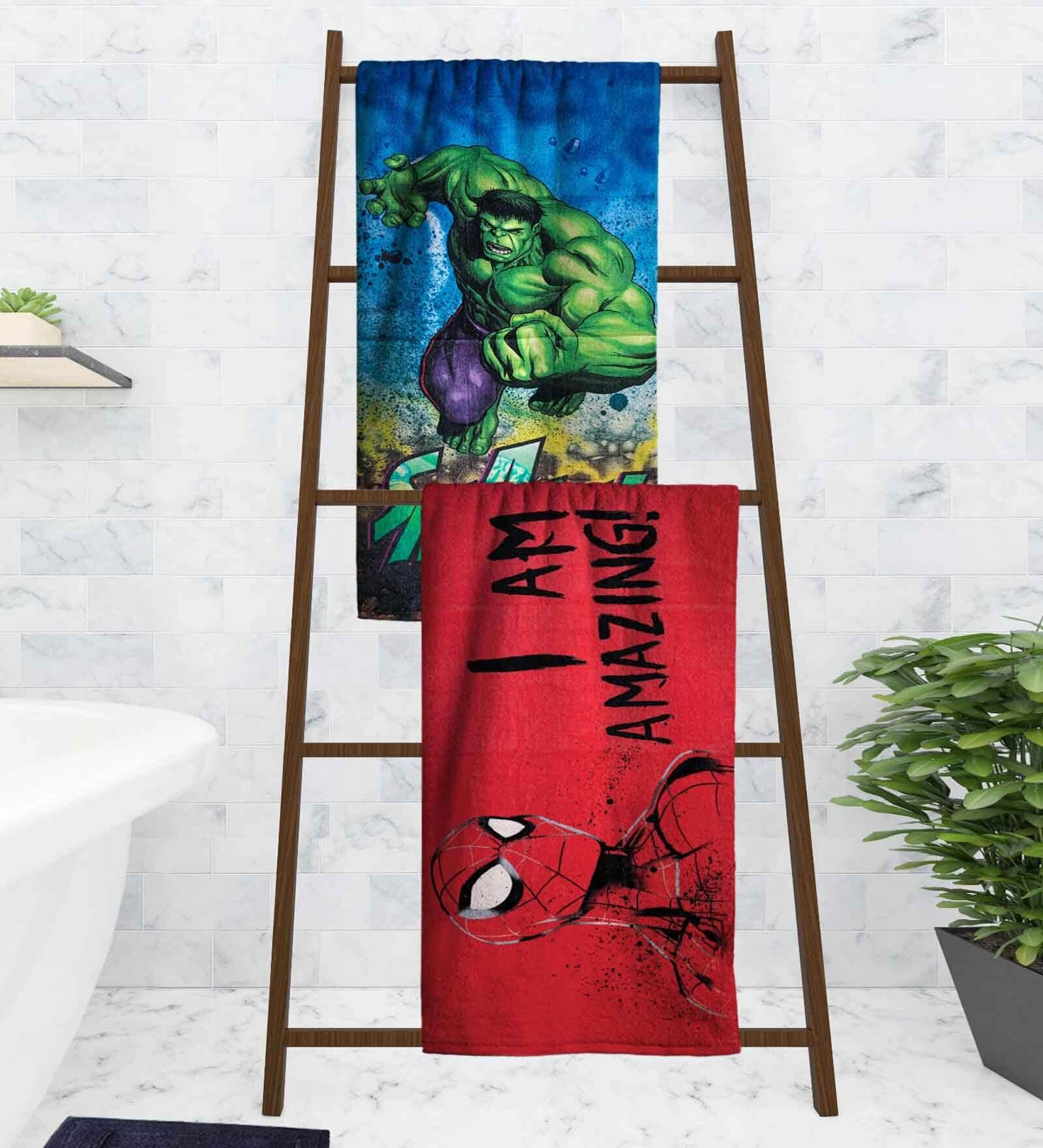 Marvel Spiderman & The Hulk Multicolor 350 GSM Cotton Kids Towels (Set Of 2)