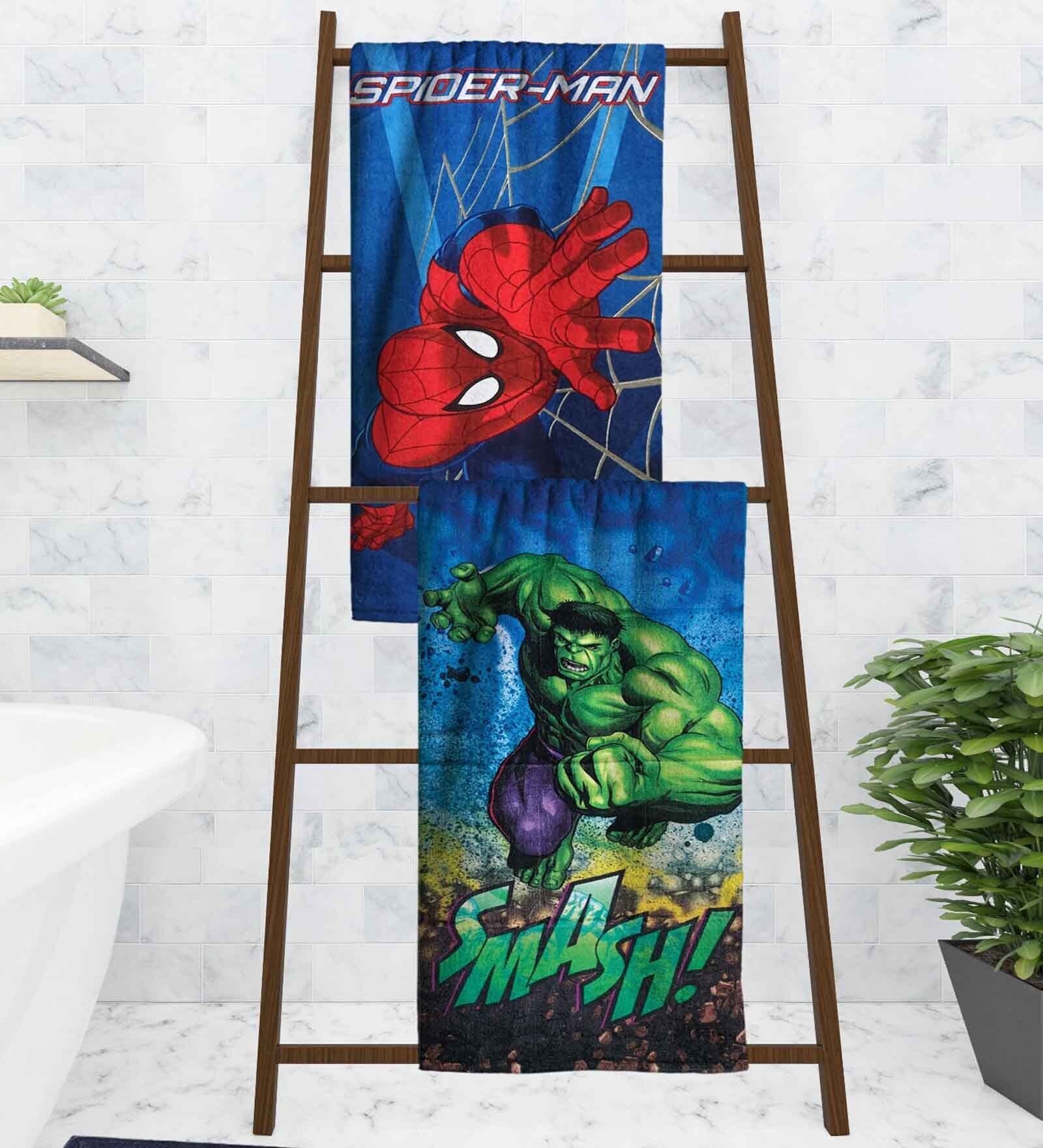 Marvel The Hulk & Spiderman Kids 350 GSM Bath Towel (Set of 2)