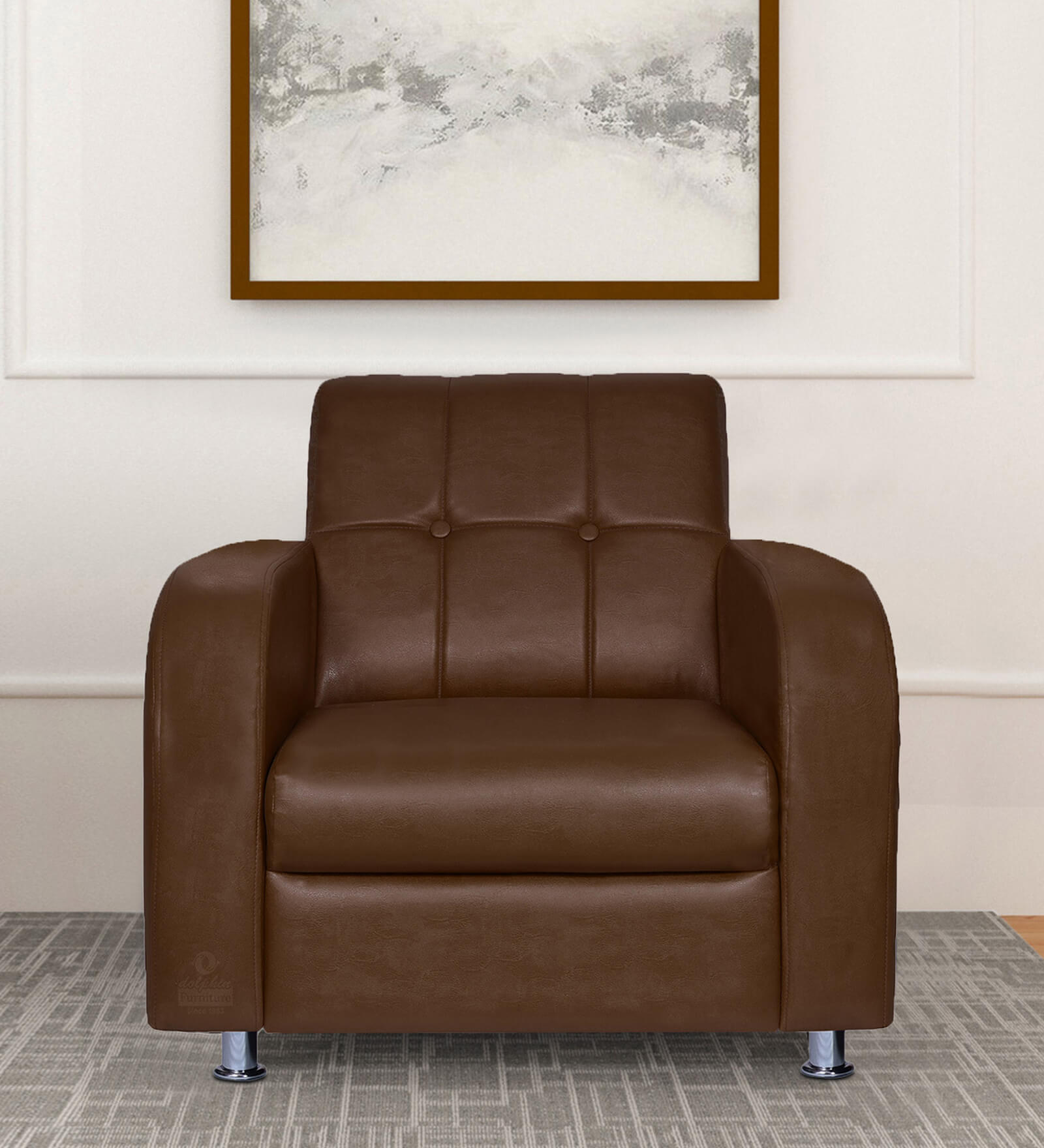 Atlanta Leatherette 1 Seater Sofa in Brown Colour