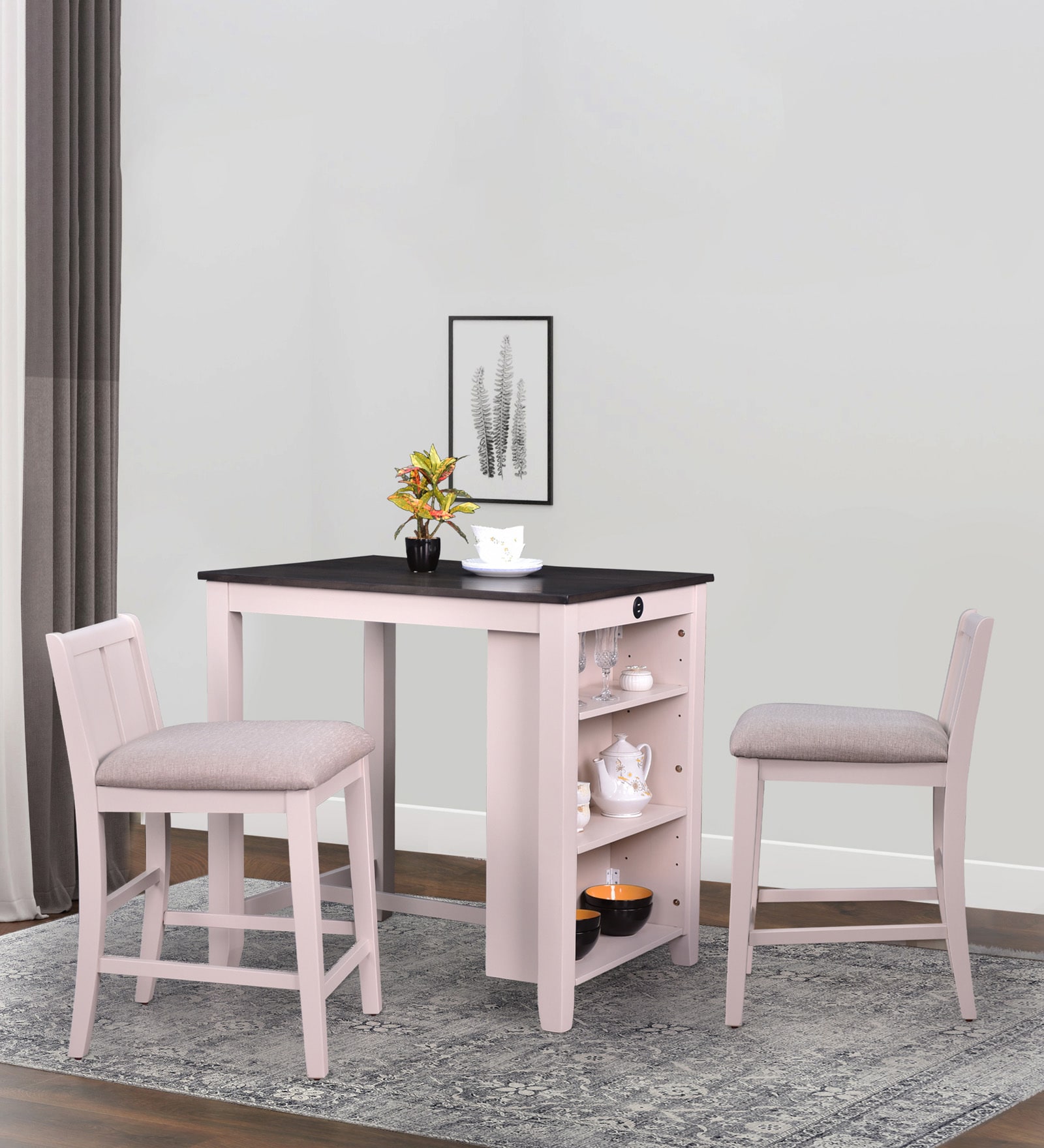 Georgia 2 Seater Dining Set With Storage and USB Port in Light Pink Colour