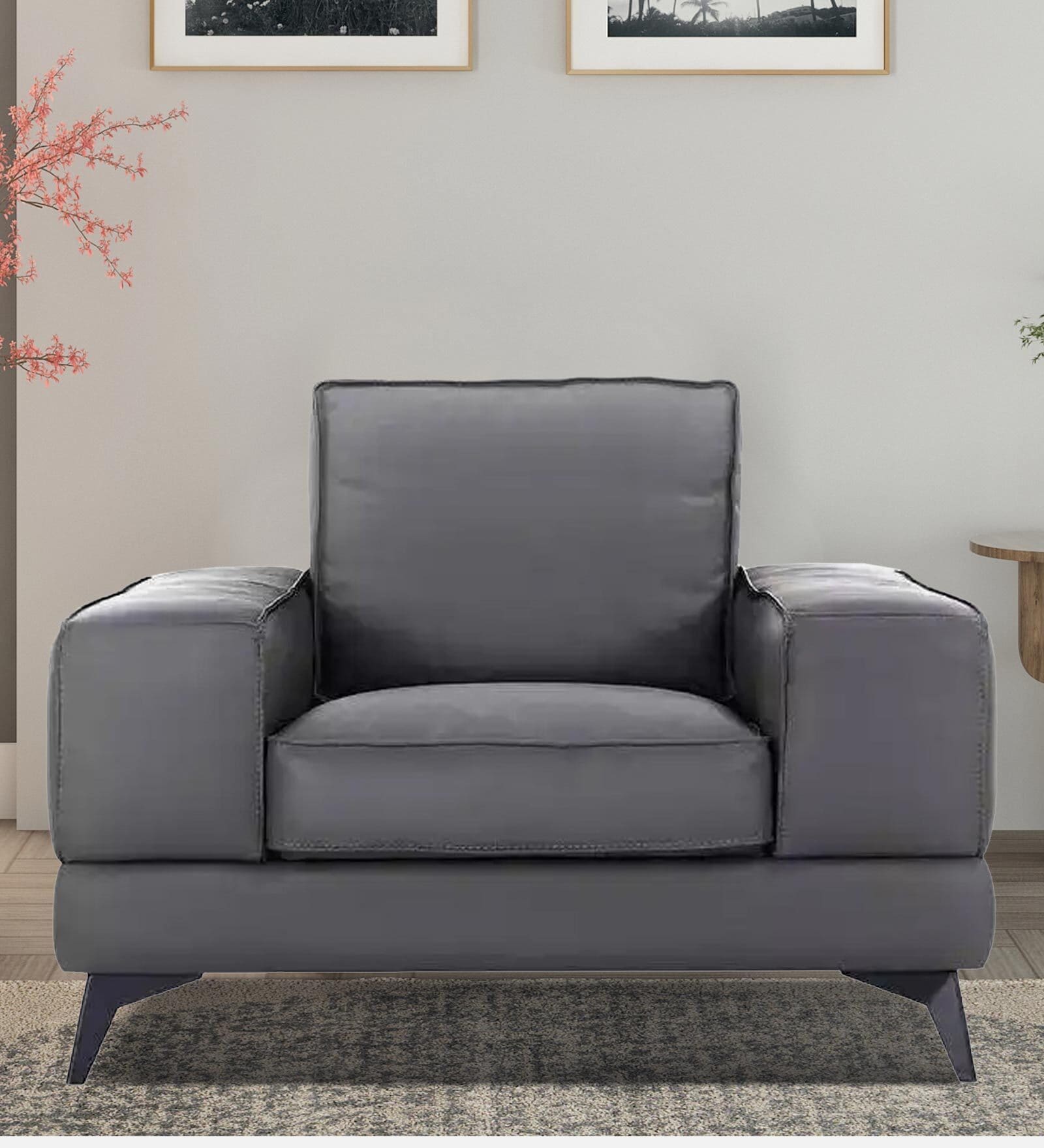 Atlas Leatherette 1 Seater Sofa in Black Colour