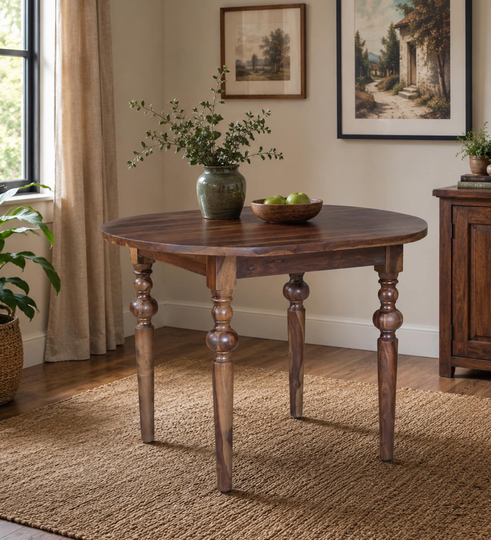 Atlas Sheesham Wood 4 Seater Dining Table In Provincial Teak Finish