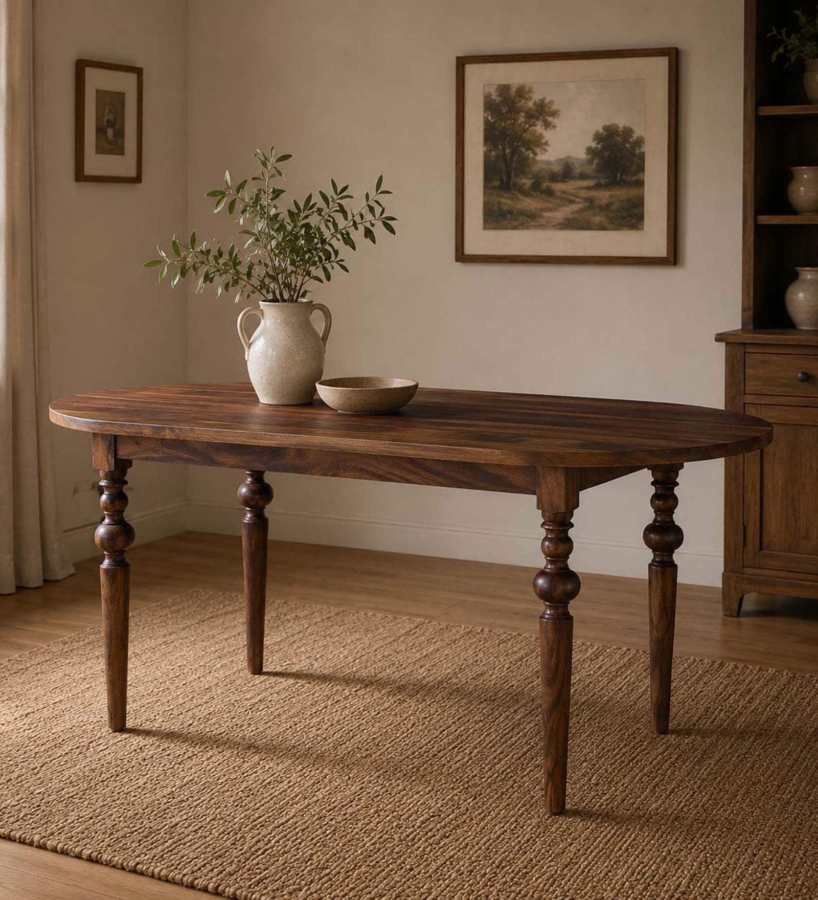 Atlas Sheesham Wood 6 Seater Dining Table In Provincial Teak Finish