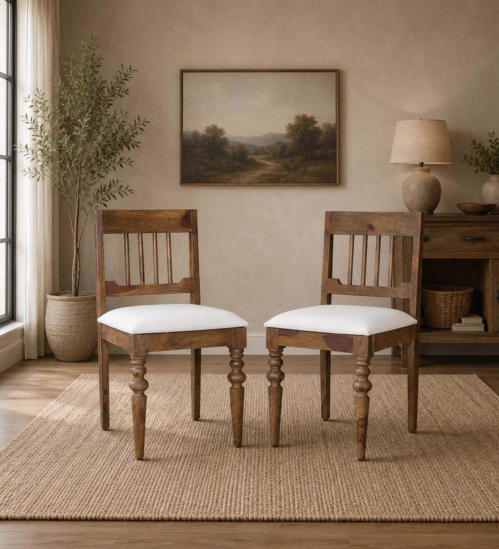 Atlas Sheesham Wood Dining Chair (Set of 2) in Provincial Teak Finish