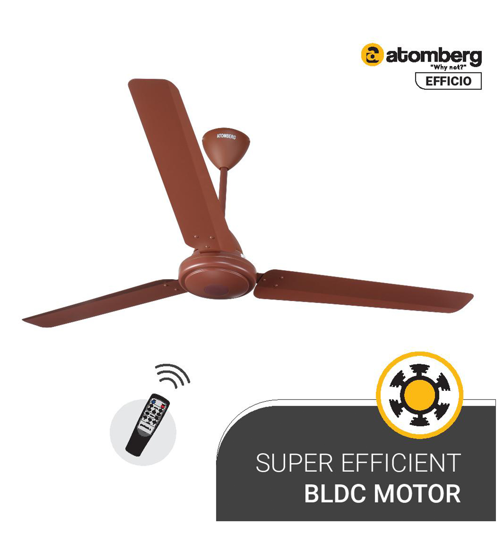 Atomberg Efficio 1400mm 28W BLDC 5 Star Rated High Speed Ceiling Fan with Remote(Matt Brown)