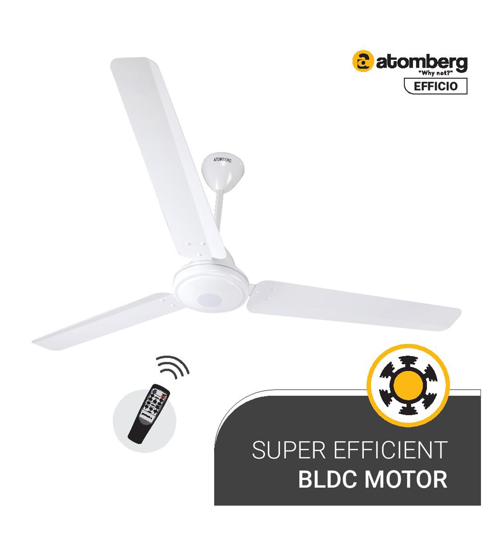 Atomberg Efficio 1400mm 28W BLDC 5 Star Rated High Speed Ceiling Fan with Remote(White)