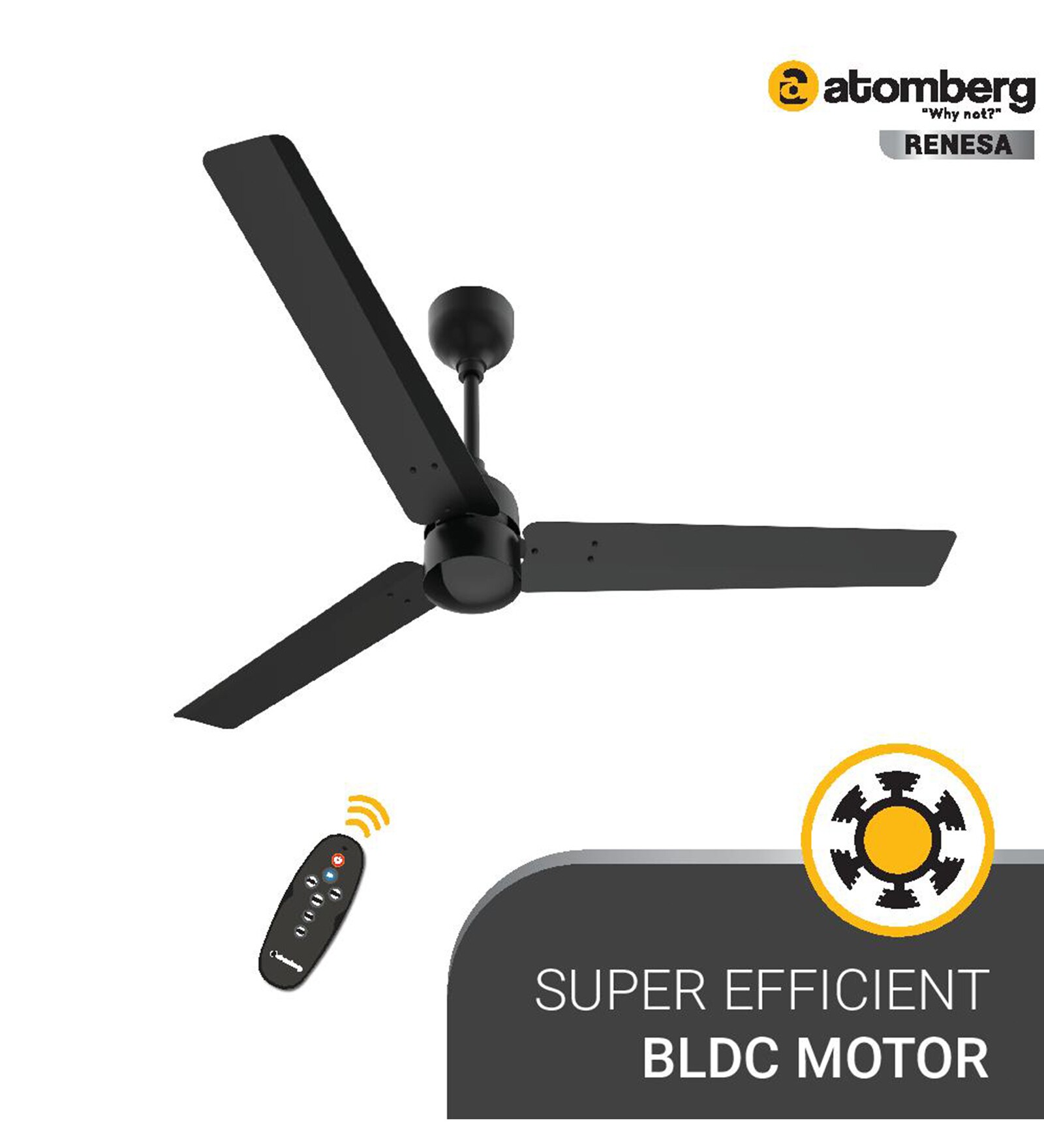 Buy Atomberg Renesa Mm W Bldc Star Rated High Speed Ceiling Fan With Remote Matt Black