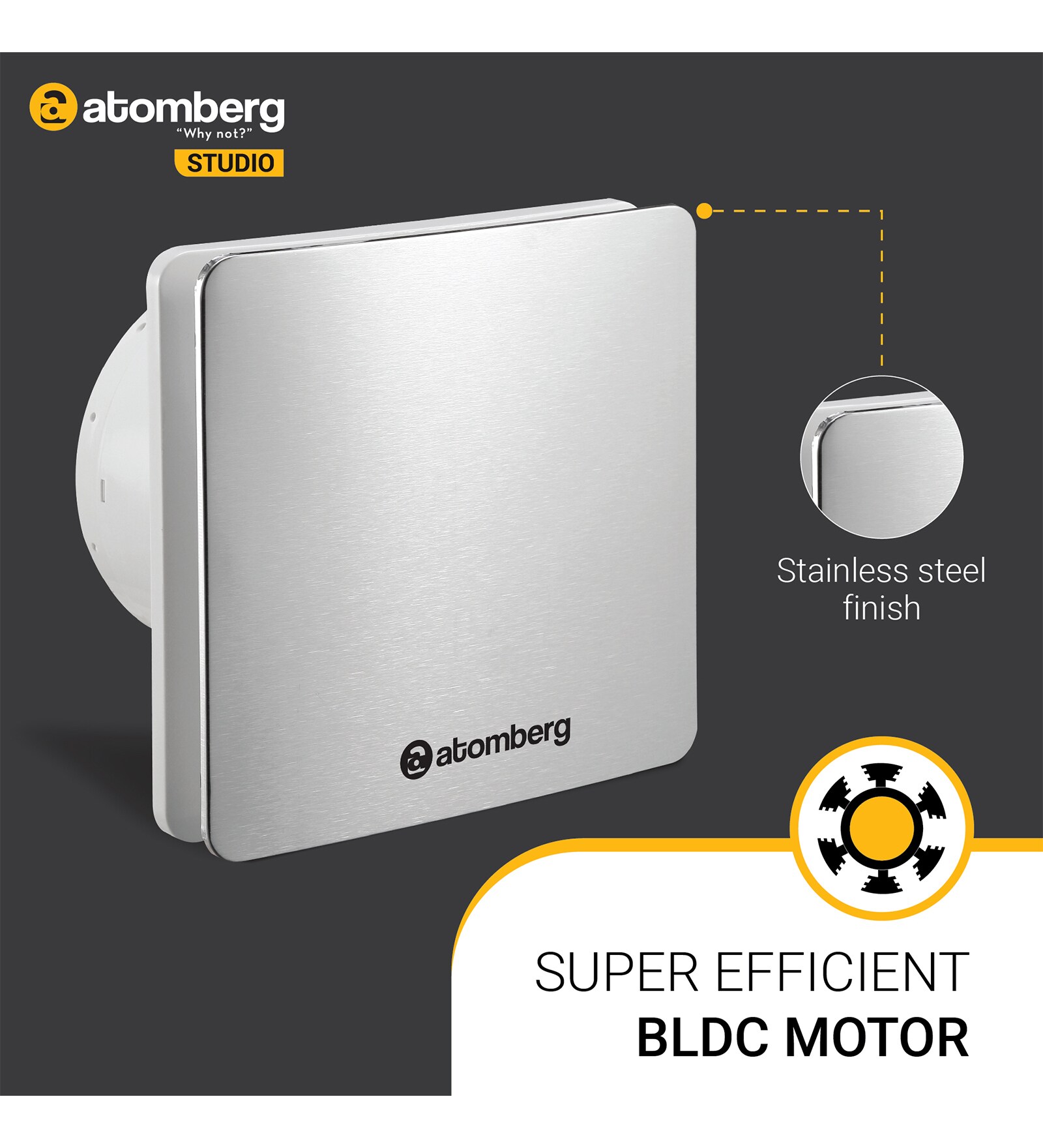 Atomberg Studio 150mm BLDC motor Energy Saving Exhaust Fan |Steel