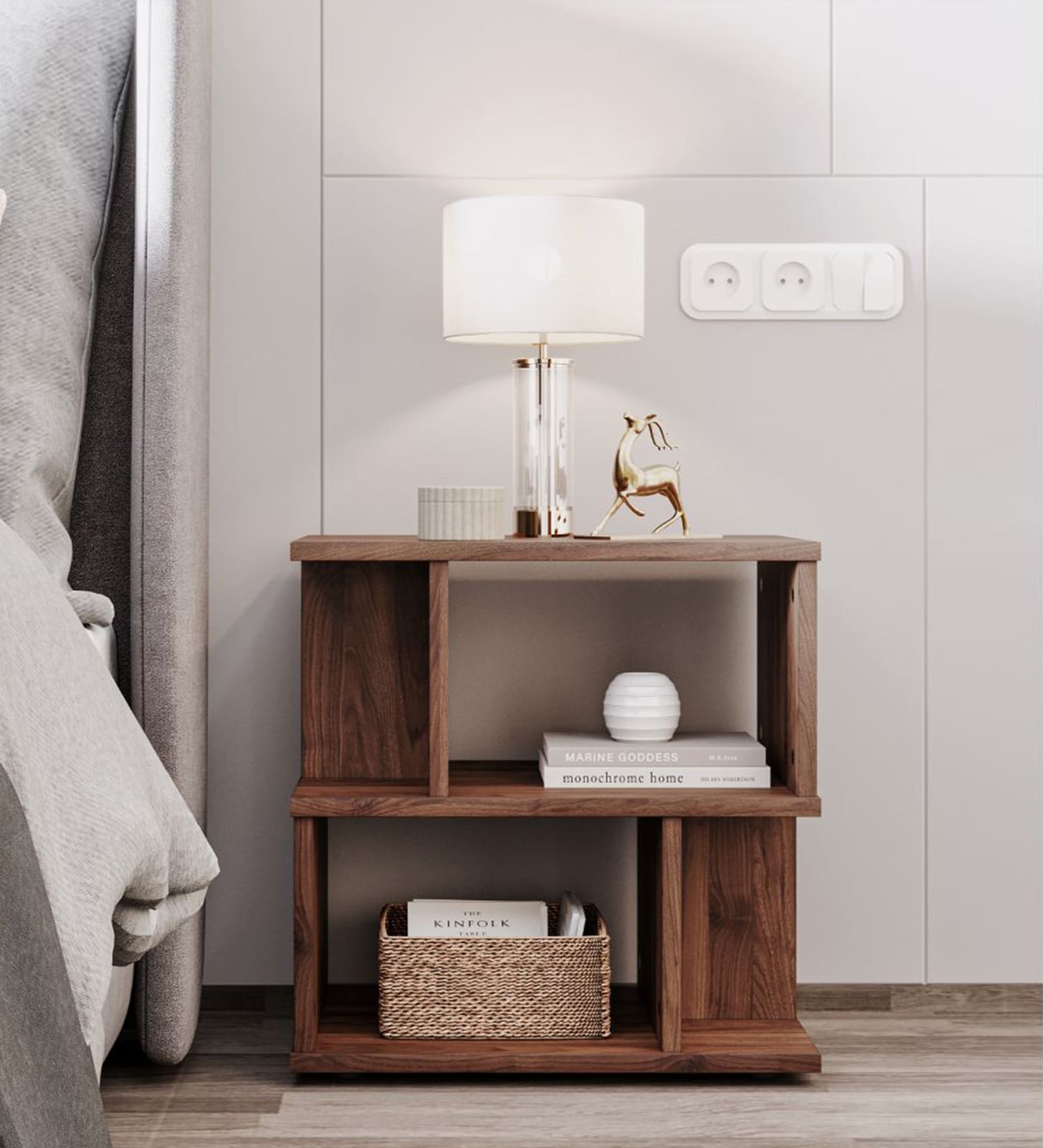 Atone Bedside Table In Columbian Walnut Colour