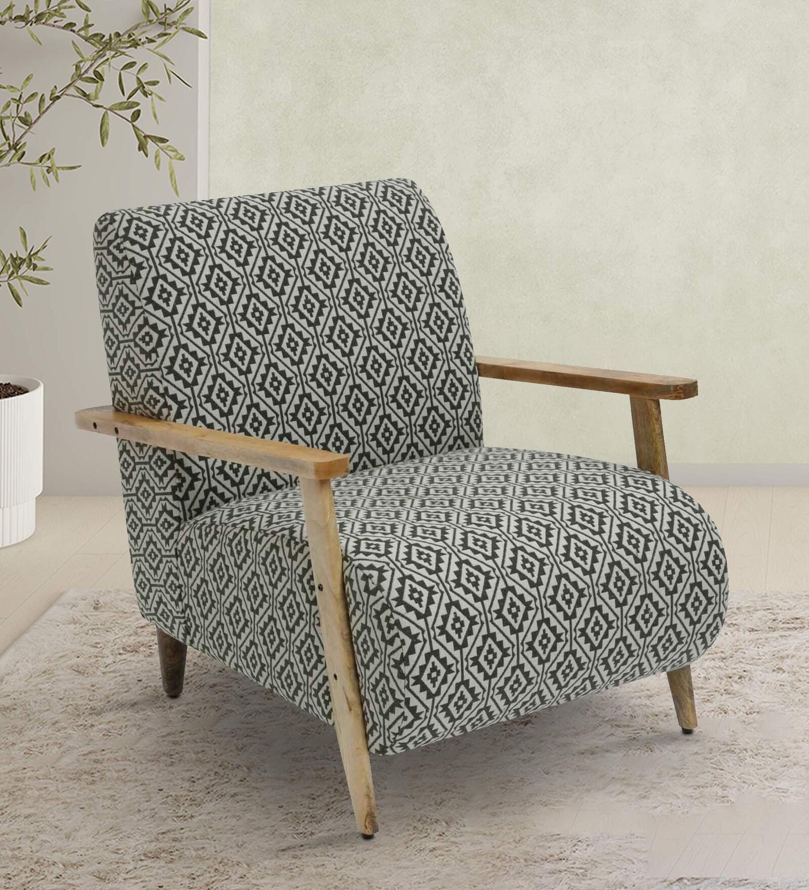 Atreo Fabric Arm Chair In Grey Colour Print