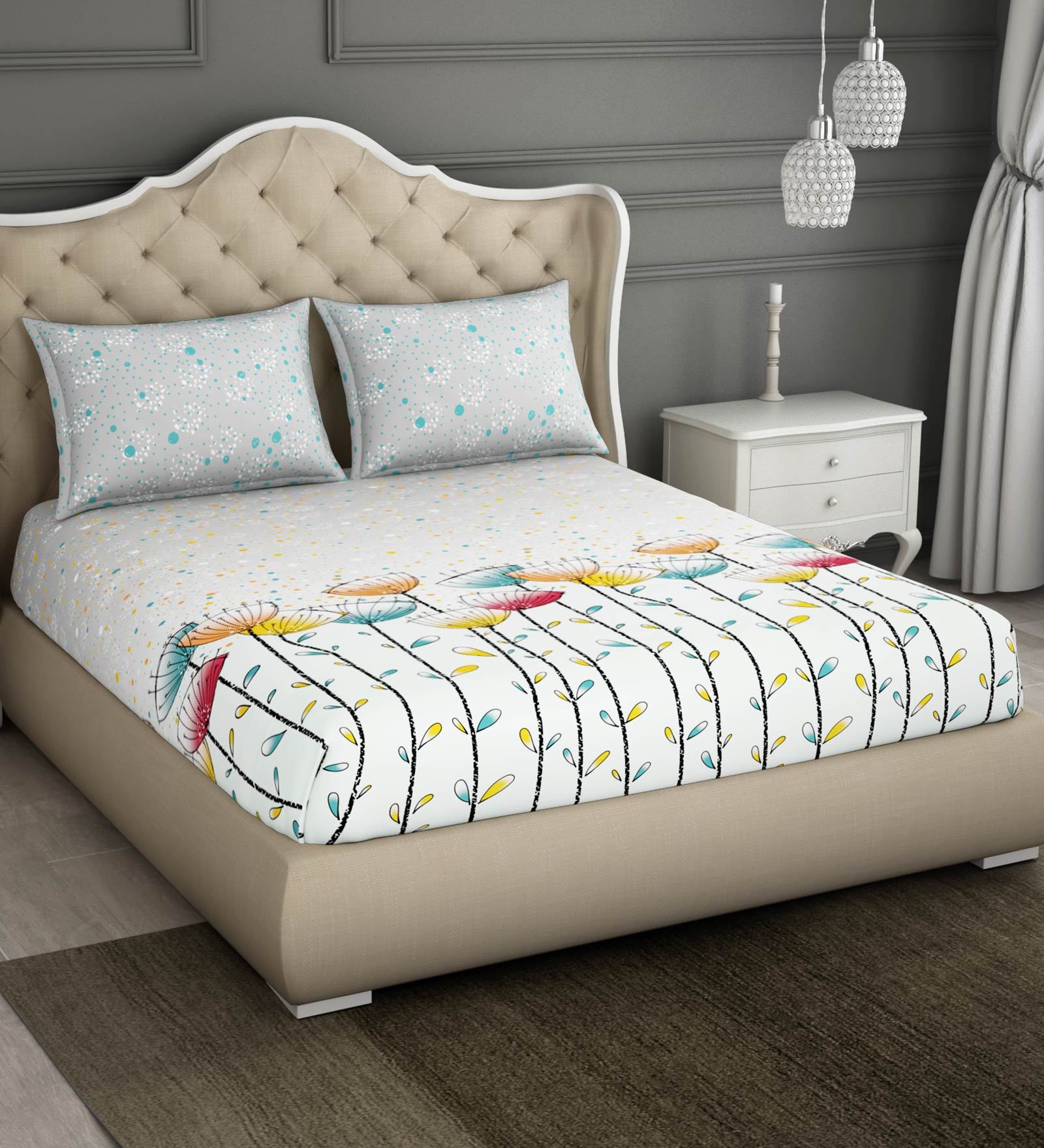 Buy Atrium Cotton 144TC Double Bedsheet With 2 Pillow Covers by Spaces ...