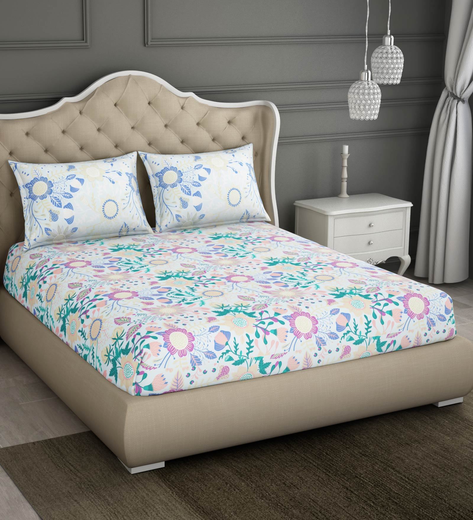 Buy Atrium Cotton 144TC Double Bedsheet with 2 Pillow Covers by Spaces ...