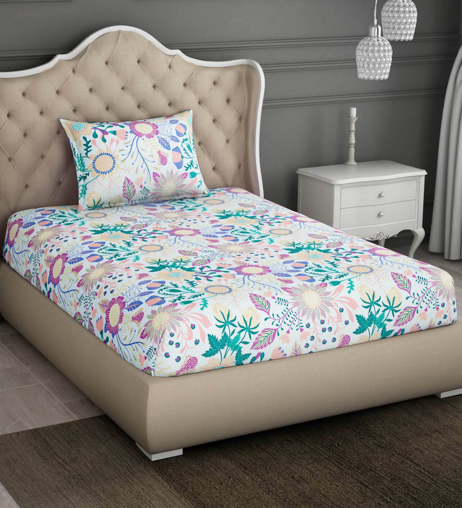 Buy Atrium Cotton 144TC Single Bedsheet with 1 Pillow Cover by Spaces ...