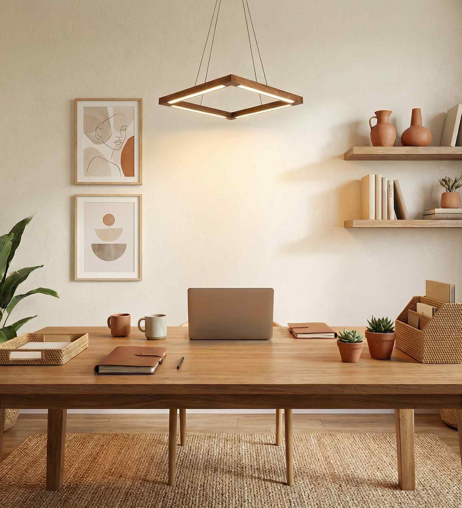 Atrium Brown Solid Wood LED Hanging Light