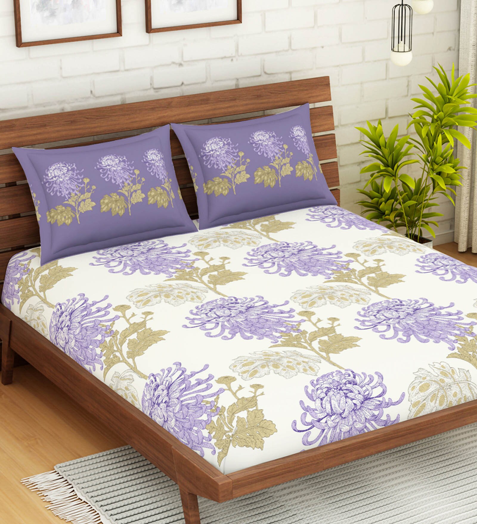 Buy Atrium Ecom Cotton 144TC Double Bedsheet With 2 Pillow Covers at 37 ...