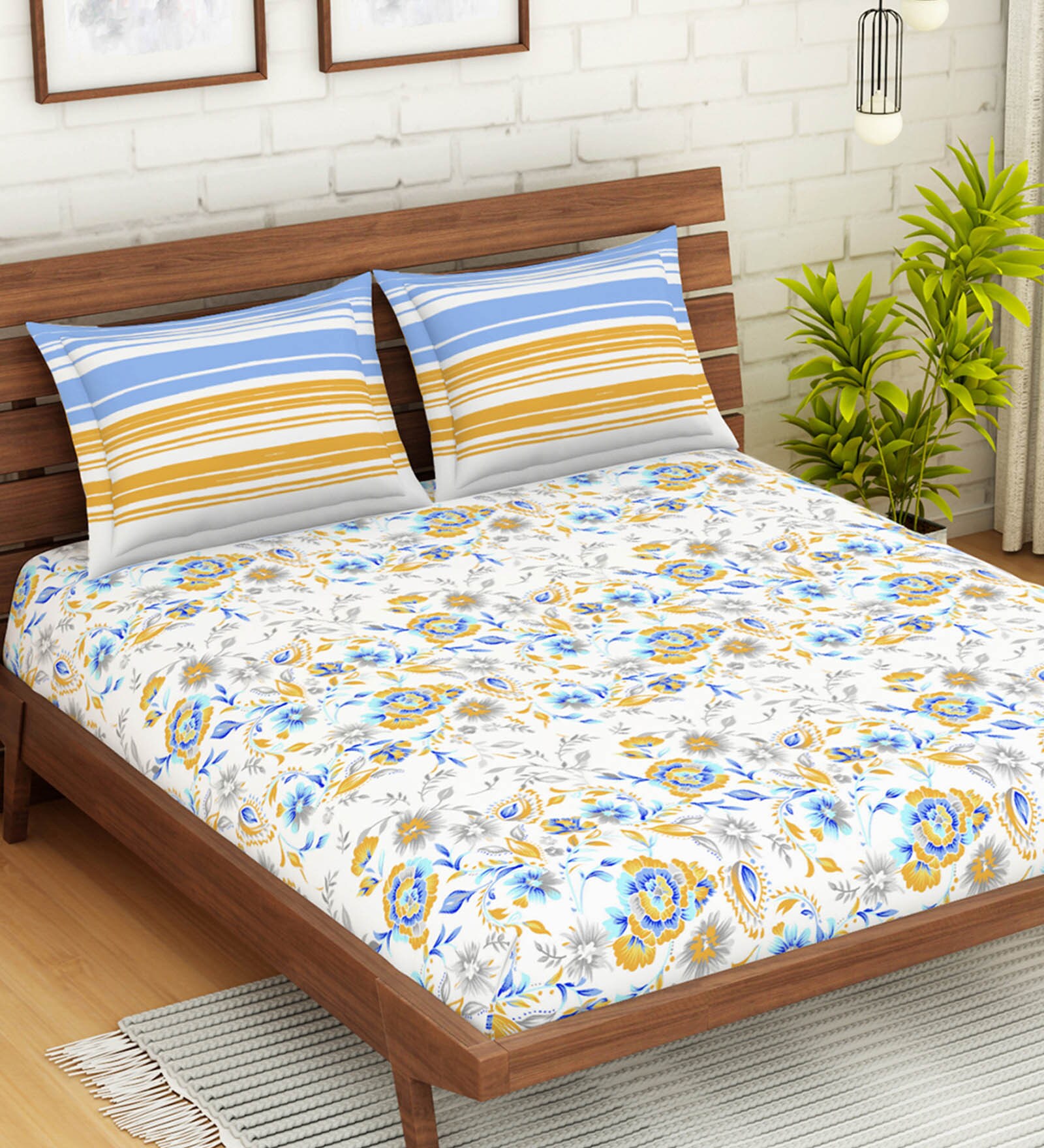 Buy Atrium Ecom Cotton 144TC Double Bedsheet With 2 Pillow Covers at 38 ...