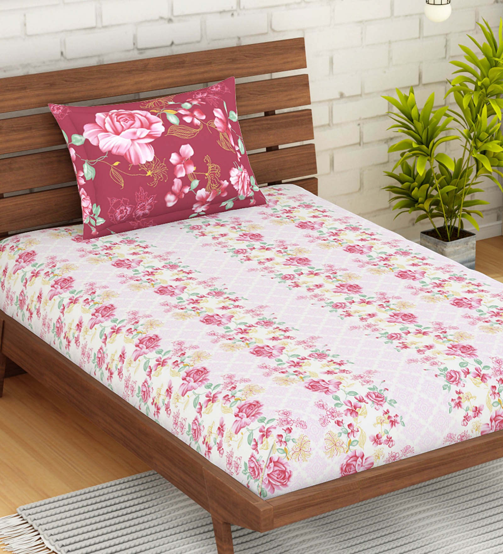 Buy Atrium Ecom Cotton 144TC Single Bedsheet With 1 Pillow Cover at 37% ...