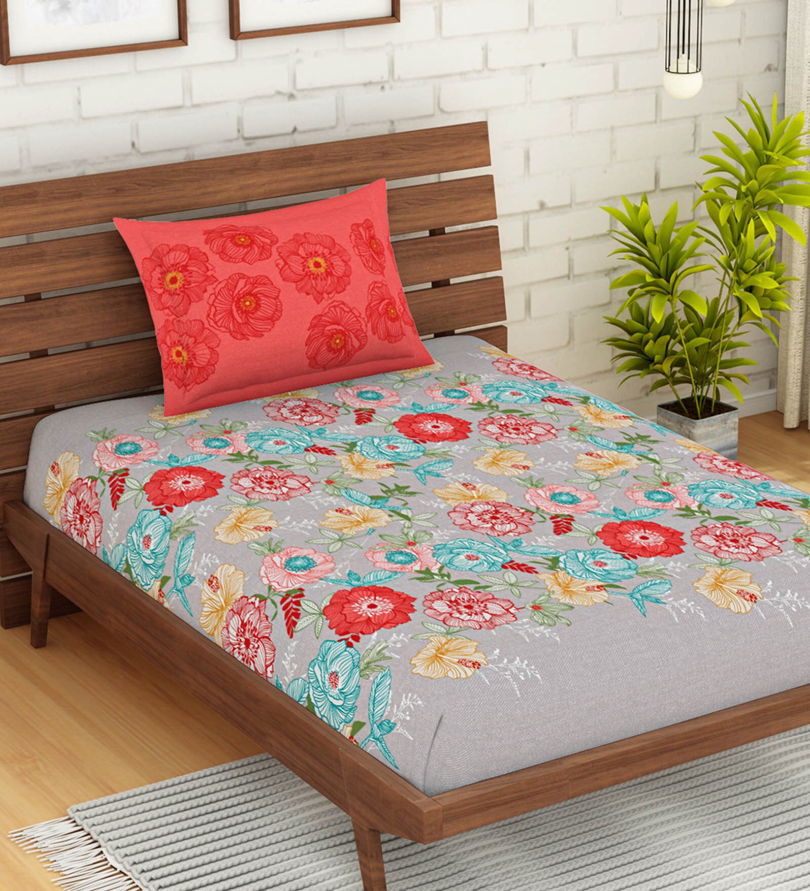 Buy Atrium Plus Cotton 210TC Single Bedsheet With 1 Pillow Covers at 35 ...