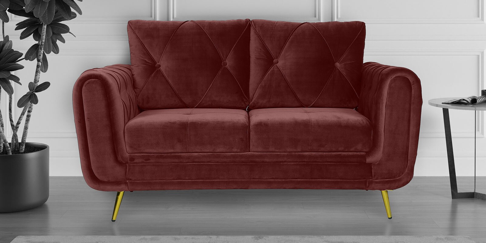 Atlantis Velvet 2 Seater Sofa in Wine Red Colour