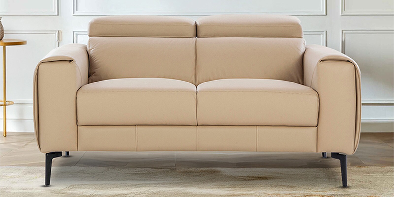 Atmore Half Leather 2 seater Sofa In Oyster Beige Colour With Adjustable Headrest
