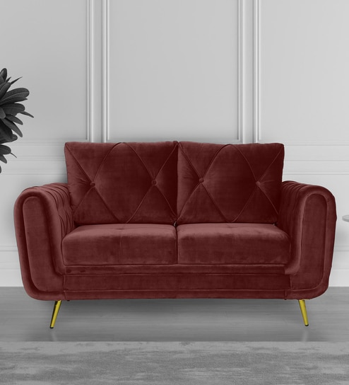 Atlantis Velvet 2 Seater Sofa in Wine Red Colour