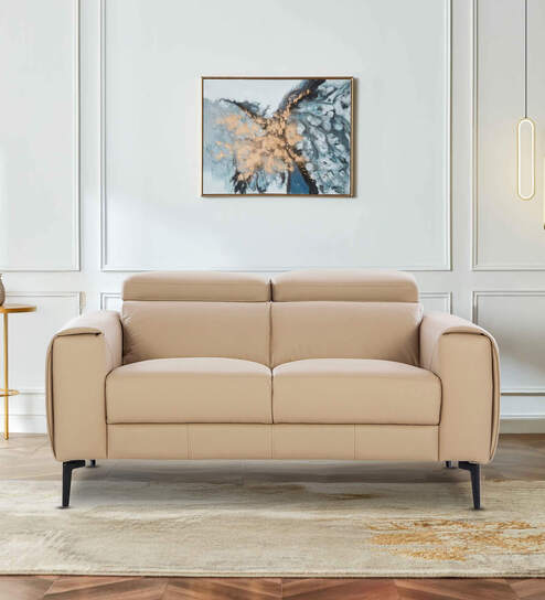 Atmore Half Leather 2 seater Sofa In Oyster Beige Colour With Adjustable Headrest