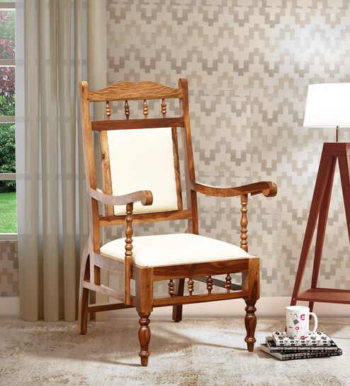 Atmos Solid Wood Armchair In Rustic Teak Finish By Amberville