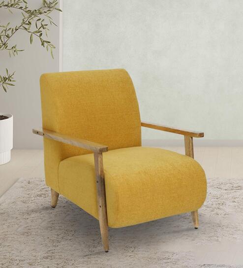 Atreo Fabric Arm Chair In Yellow Colour