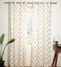 Athens Cream & Red Cotton 230 GSM  Geometric 7 Feet Room Darkening Eyelet Door Curtains (2 Pc)