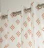 Athens Cream & Red Cotton 230 GSM  Geometric 7 Feet Room Darkening Eyelet Door Curtains (2 Pc)