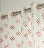 Athens Cream & Red Cotton 230 GSM  Geometric 9 Feet Room Darkening Eyelet Long Door Curtains (2 Pc)