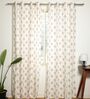 Athens Cream & Red Cotton 230 GSM  Geometric 9 Feet Room Darkening Eyelet Long Door Curtains (2 Pc)