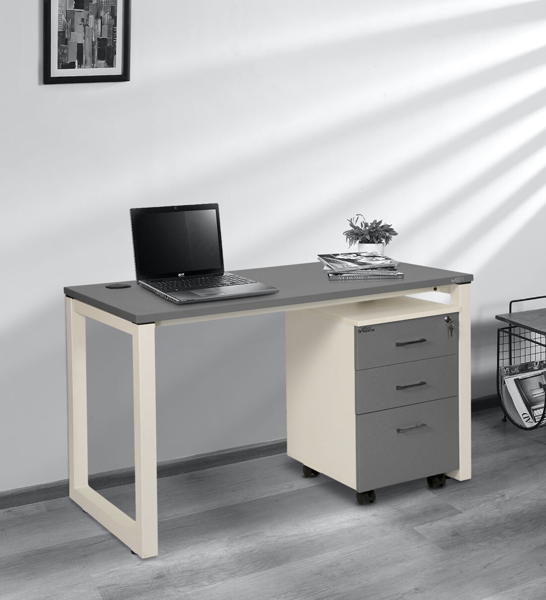 white and grey study table