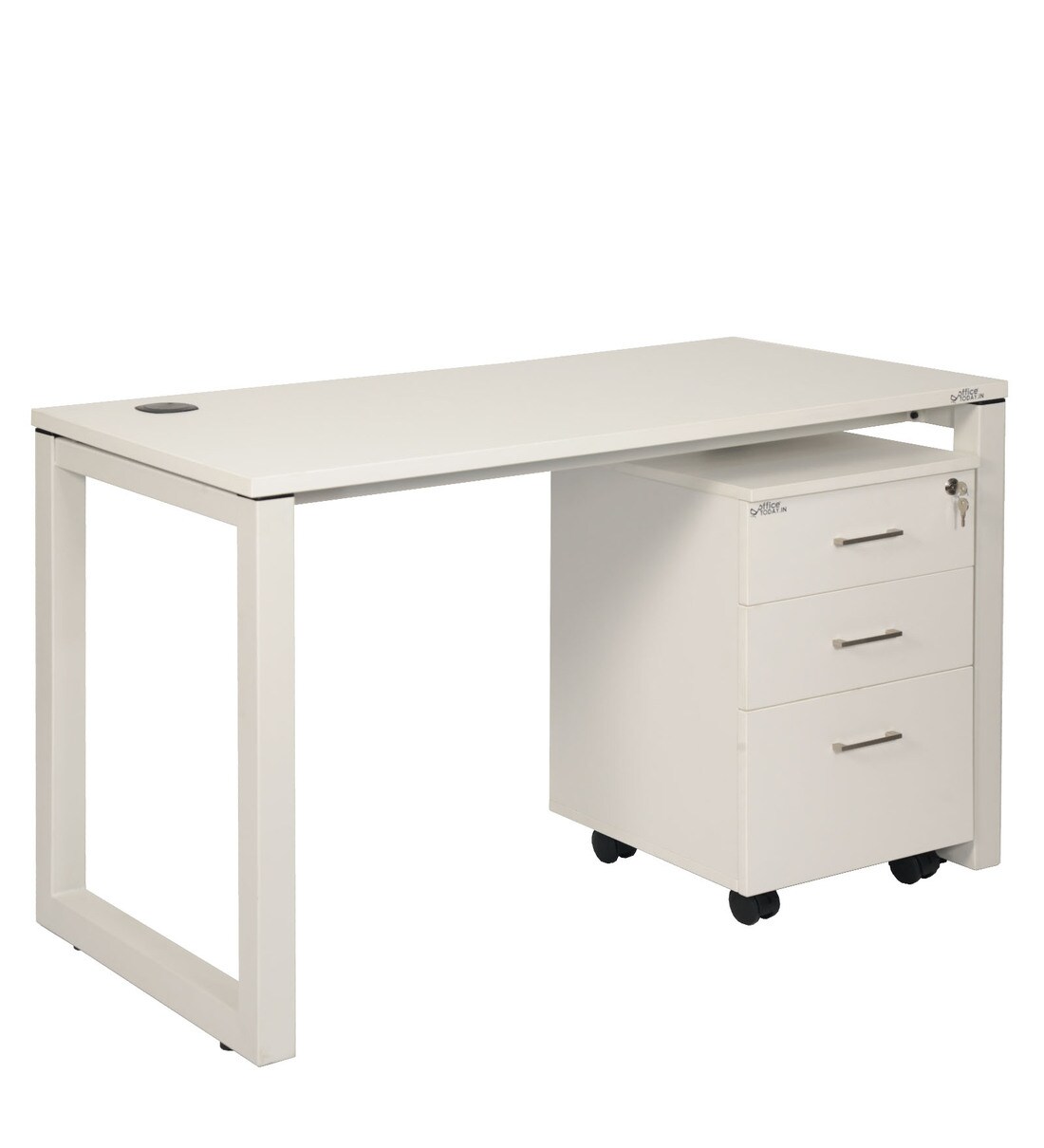 Buy Auckland Study Table with Pedestal Facia in White Colour by Office
